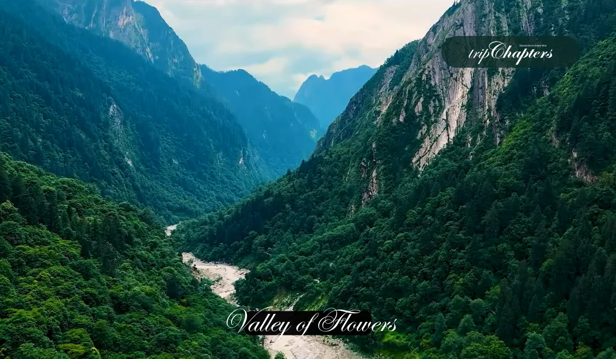 Monsoon view of river in Valley of Flowers valley
