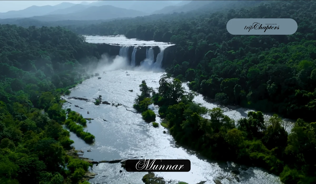 Munnar waterfalls surrounded by green forests